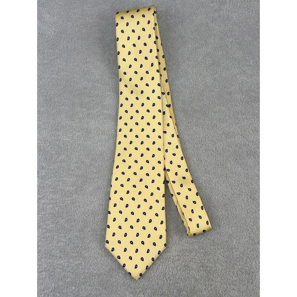 Hathaway Men's Vintage Yellow Blue Paisley 100% Italian Silk Necktie‎ USA Made